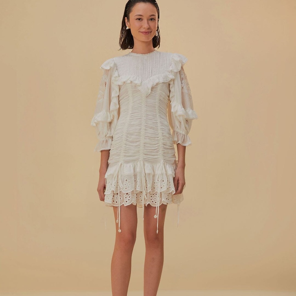 New with tags Farm Rio White Lace Organic Cotton Mini Dress